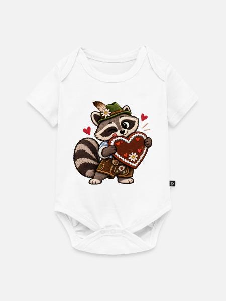 Waschbär in Tracht mit Lebkuchenherz - Baby Premium Kurzarmbody - Weiß