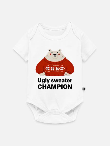 Polarbär im Ugly Sweater Champion - Baby Premium Kurzarmbody - Weiß