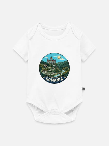 Rumänien Reiseabzeichen Bran Dracula Schloss - Baby Premium Kurzarmbody - Weiß
