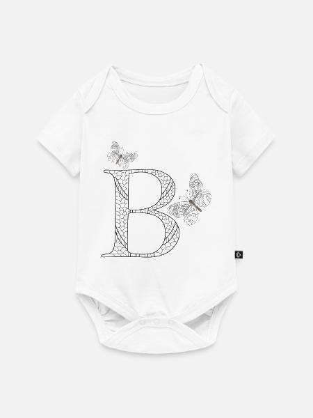 Buchstabe B mit Schmetterlingen - Baby Premium Kurzarmbody - Weiß