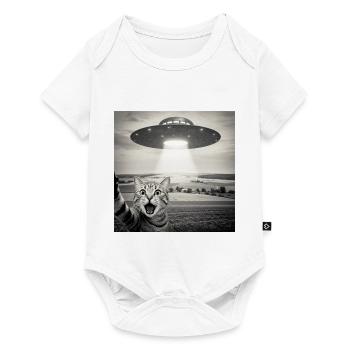 UFO Katze Alien Weltall Lustiges Katzen Motiv - Baby Premium Kurzarmbody - Weiß - Vorne