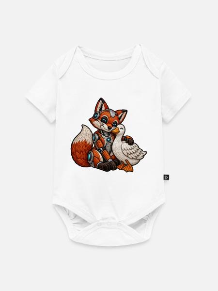Roboter-Fuchs mit Ente   - Baby Premium Kurzarmbody - Weiß