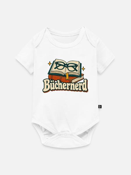 Büchernerd – Bücher mit Lesebrille im Retro-Stil - Baby Premium Kurzarmbody - Weiß