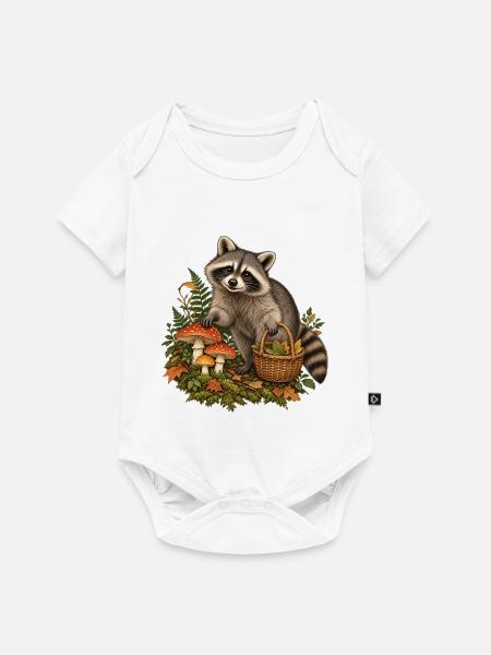 Waschbär beim Pilzsammeln - Baby Premium Kurzarmbody - Weiß