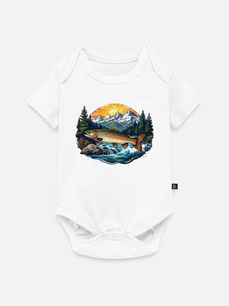 Fisch im Fluss - Wald - Baby Premium Kurzarmbody - Weiß