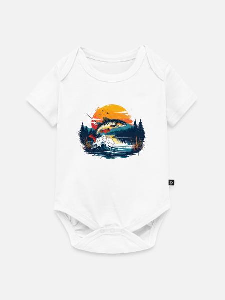 Fischsprung am Sonnenuntergang - im Wald - Baby Premium Kurzarmbody - Weiß