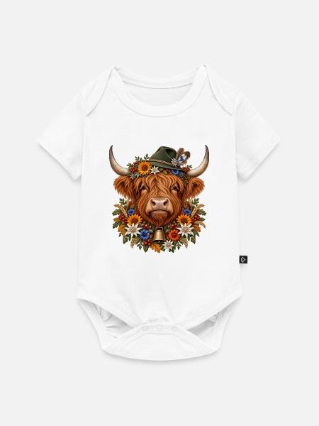 Hochlandrind mit Trachtenhut & Edelweiß - Baby Premium Kurzarmbody - Weiß