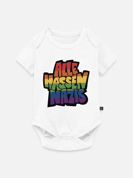 Alle_hassen_Nazis_Regenbogen_mit_schwarz - Baby Premium Kurzarmbody - Weiß