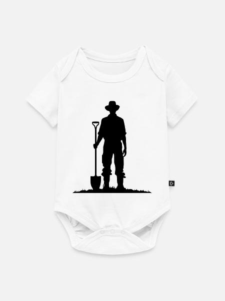 Bauer mit Schaufel auf Wiese Silhouette - Baby Premium Kurzarmbody - Weiß