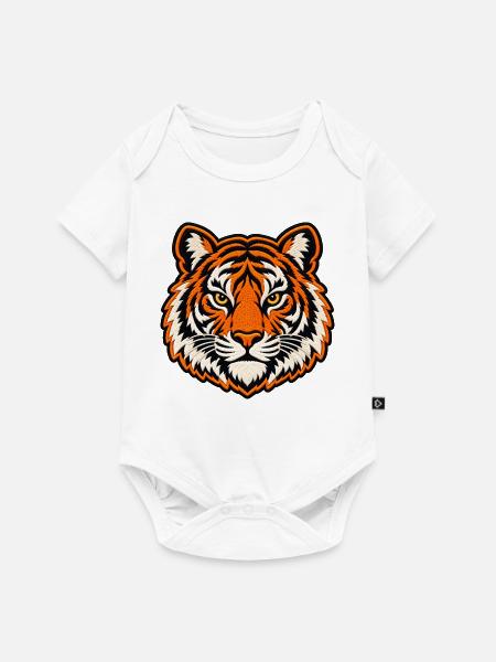 Tigerkopf im Patch-Look - Baby Premium Kurzarmbody - Weiß