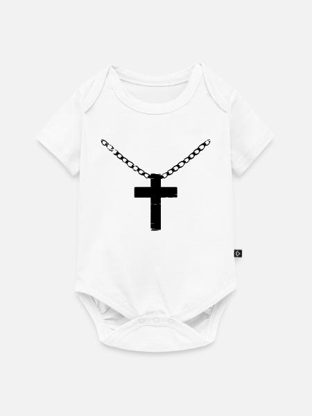 Kreuz mit Kette used look - Baby Premium Kurzarmbody - Weiß