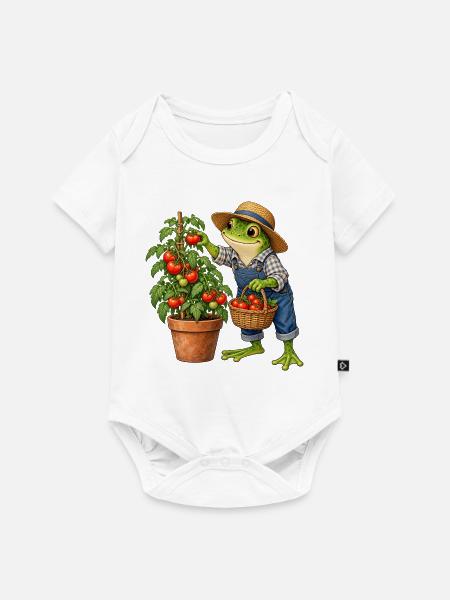 Frosch bei der Tomatenernte - Baby Premium Kurzarmbody - Weiß