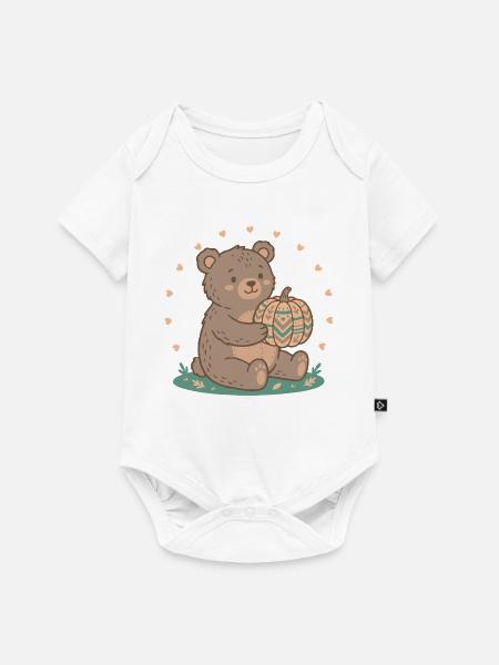 Teddybär mit Kürbiskuchen - Baby Premium Kurzarmbody - Weiß