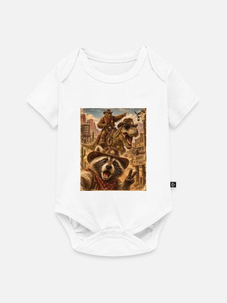 Raccoon Cowboy Dino Western - Baby Premium Kurzarmbody - Weiß
