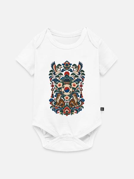Südkorea | Tiger, Kraniche & Hanbok-Stil - Baby Premium Kurzarmbody - Weiß