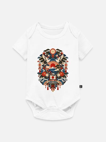 Japan | Fuji, Kraniche & Wellen - Baby Premium Kurzarmbody - Weiß