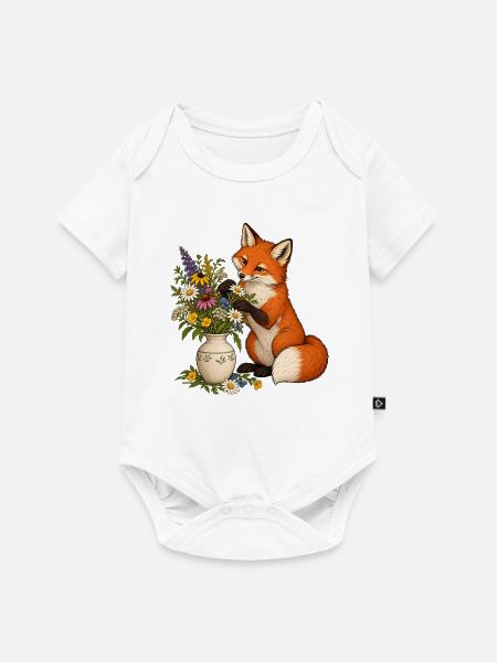 Fuchs arrangiert Wildblumen - Baby Premium Kurzarmbody - Weiß