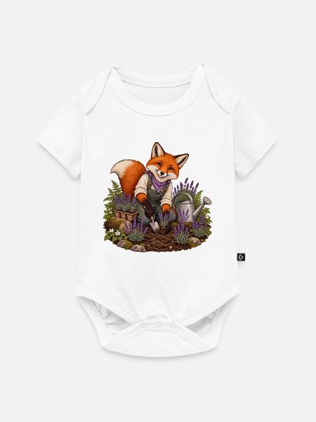 Fuchs pflanzt Lavendel - Baby Premium Kurzarmbody - Weiß