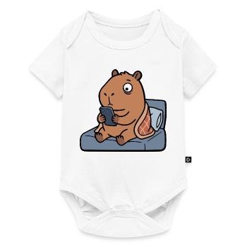 Müde, süße Capybara spielt vor dem Schlafengehen am Handy - Baby Premium Kurzarmbody - Weiß - Vorne