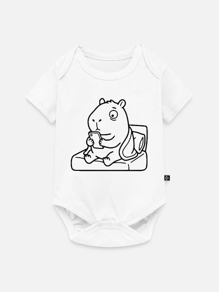 Müde Capybara scrollt Handy Schlafenszeit-Linien-Kunst - Baby Premium Kurzarmbody - Weiß