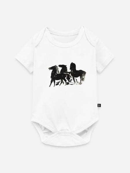Wild_Black_Horses_Brush_Ink_Sketch - Baby Premium Kurzarmbody - Weiß