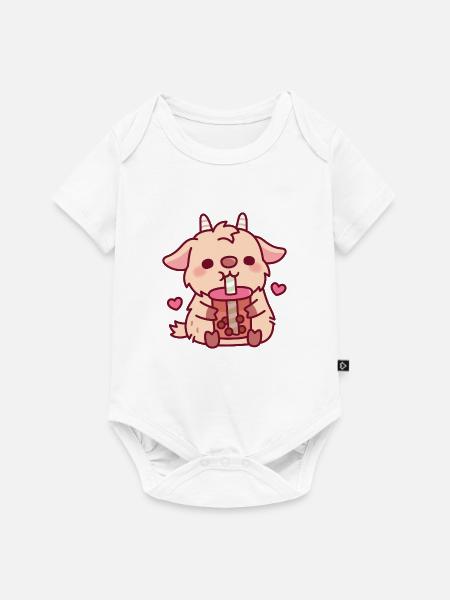Süße Ziege liebt Boba-Tee - Baby Premium Kurzarmbody - Weiß