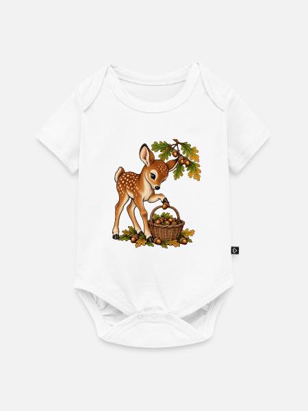 Reh sammelt Eicheln - Baby Premium Kurzarmbody - Weiß