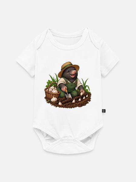 Maulwurf pflanzt Knoblauch - Baby Premium Kurzarmbody - Weiß