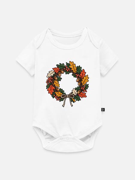 Kranzbinden – Herbstzauber von Hand - Baby Premium Kurzarmbody - Weiß