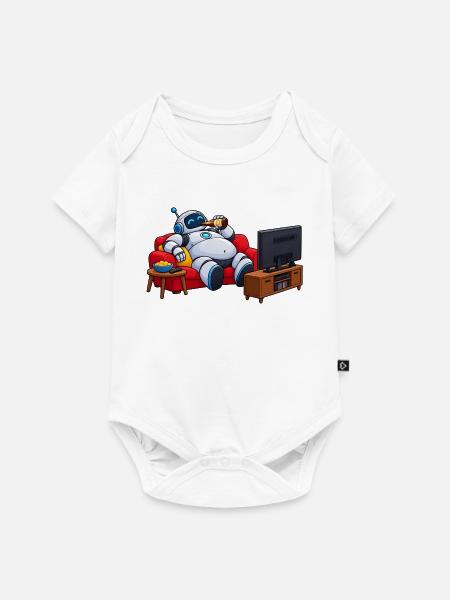 Roboter-Entspannung vor dem Fernseher - Baby Premium Kurzarmbody - Weiß