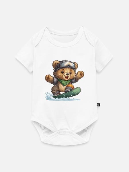 Bär auf Snowboard – Abenteuerzeit - Baby Premium Kurzarmbody - Weiß