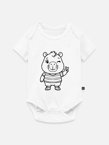 Niedliche zwinkernde Capybara-Peace-Zeichen-Zeichnung - Baby Premium Kurzarmbody - Weiß