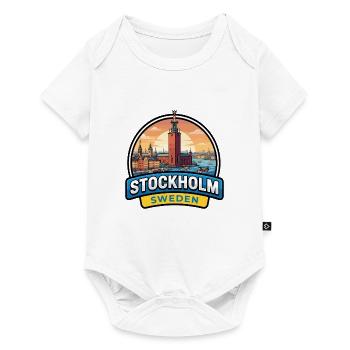 Stockholm, Schweden Reiseabzeichen Gamla Stan Geschenk - Baby Premium Kurzarmbody - Weiß - Vorne