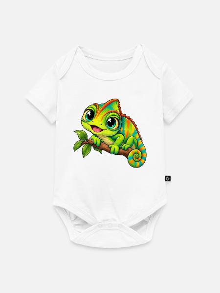 Chamäleon Kawaii Style – Süßes Reptil - Baby Premium Kurzarmbody - Weiß