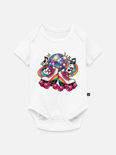 Disco Roller Neon Regenbogen - Baby Premium Kurzarmbody - Weiß