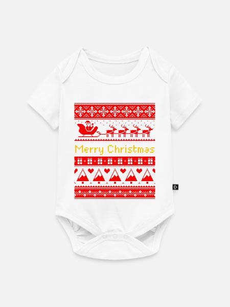 Hässliches Weihnachts-Pixel-Kunst-Weihnachtsmann-Schlittenmuster - Baby Premium Kurzarmbody - Weiß