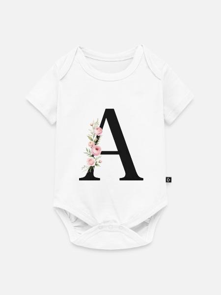 A Buchstabe Monogram Floral - Baby Premium Kurzarmbody - Weiß