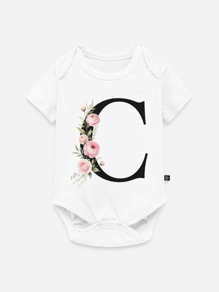 C Buchstabe Monogram Floral - Baby Premium Kurzarmbody - Weiß