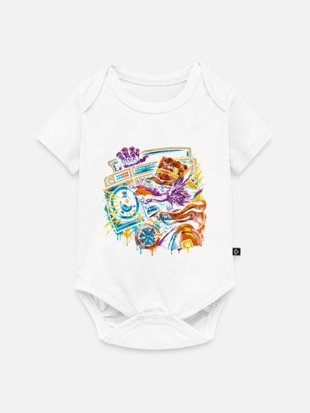 Drache DJ mit Boombox - Baby Premium Kurzarmbody - Weiß