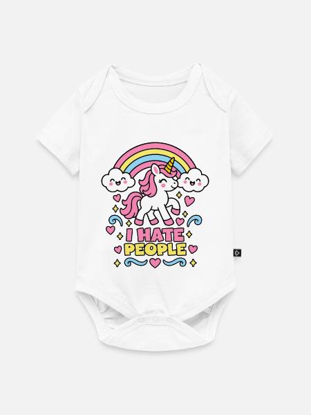 I Hate People – Einhorn Regenbogen - Baby Premium Kurzarmbody - Weiß