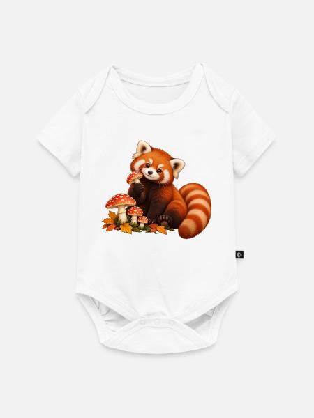 Roter Panda mit Waldpilzen - Baby Premium Kurzarmbody - Weiß