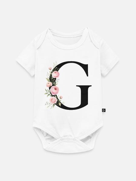 G Buchstabe Monogram Floral - Baby Premium Kurzarmbody - Weiß