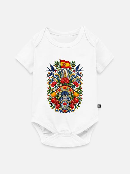 Spanien | Fächer, Orangen & Volkskunst - Baby Premium Kurzarmbody - Weiß
