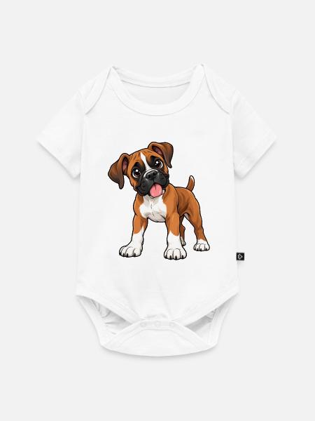 Boxer Kawaii Style – Süßer Hund - Baby Premium Kurzarmbody - Weiß