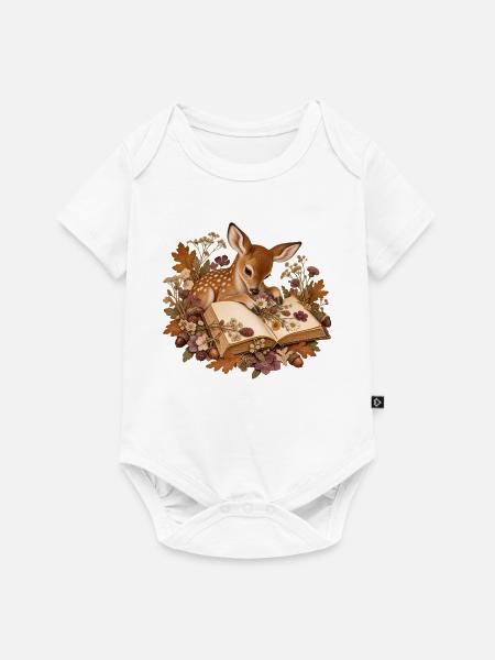 Rehkitz presst Wildblumen - Baby Premium Kurzarmbody - Weiß