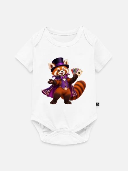 Zauberer Roter Panda mit Spielkarten - Baby Premium Kurzarmbody - Weiß