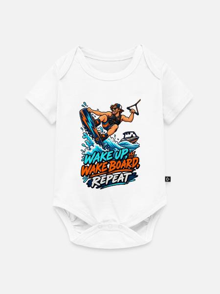 Wake Up Wakeboard Repeat Motiv - Baby Premium Kurzarmbody - Weiß