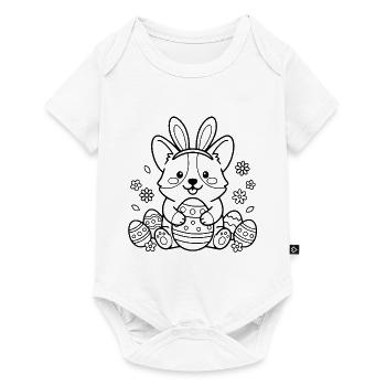 Niedlicher Corgi mit Kaninchenohren Easter Egg-Übersicht - Baby Premium Kurzarmbody - Weiß - Vorne