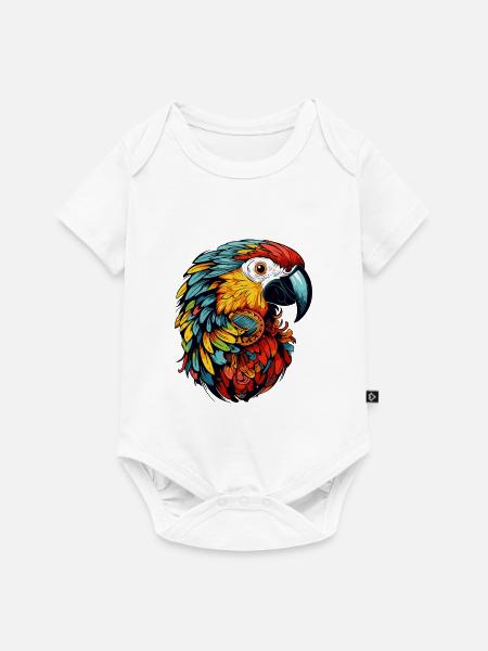 Papagei Ara Kopf Bunt - Baby Premium Kurzarmbody - Weiß