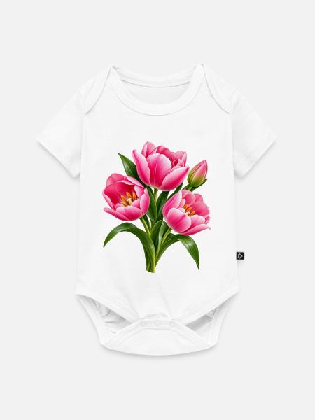 Pink Tulip Burst botanische Blüten - Baby Premium Kurzarmbody - Weiß